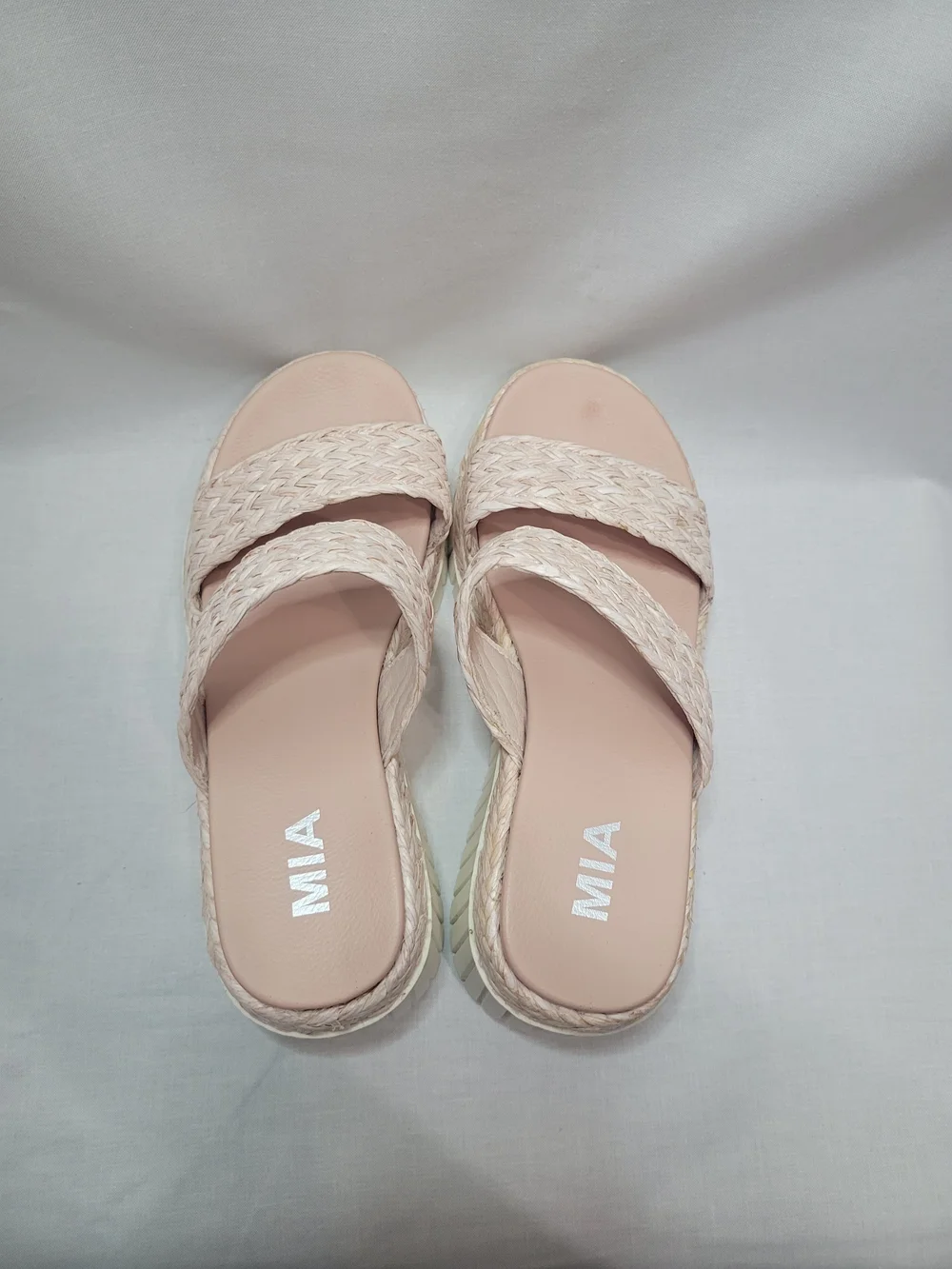 MIA Wedge Slide Sandals - Blush Pink/Cream With Braided Straps